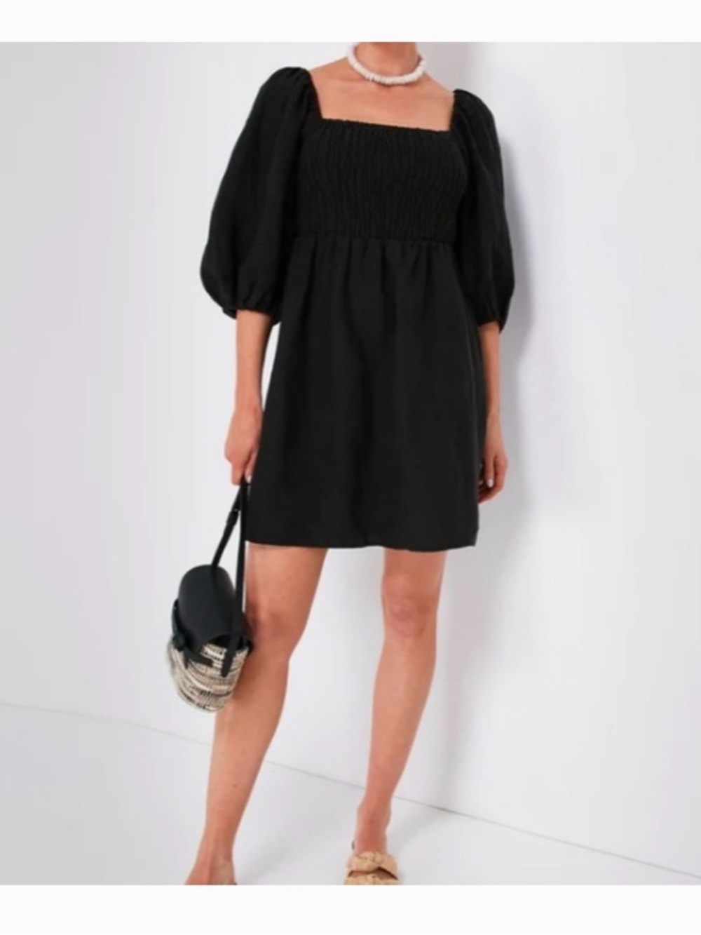 Tuckernuck black Annie smocked 100% linen mini dress